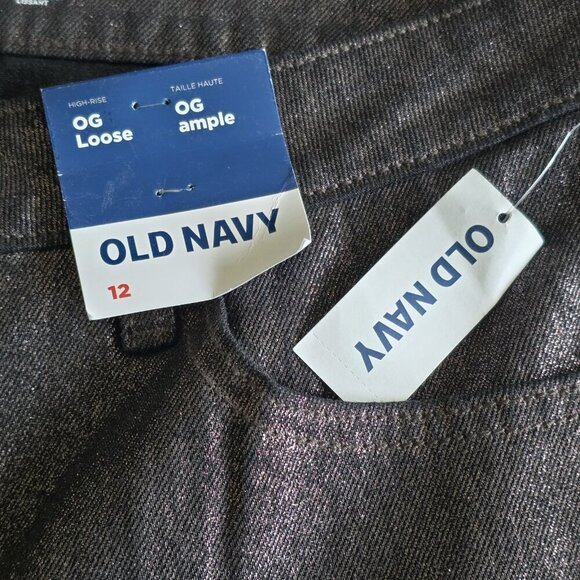 Old Navy Pants Womens 12 Black Metallic Shimmer High Rise OG Loose Whimsigoth - Picture 12 of 16